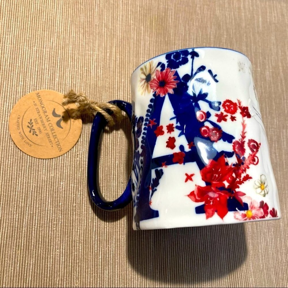 STRAWBERRY MARKET Letter A Monogrammed 14 oz Mug. NWT